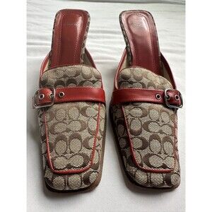 Coach Red and Brown Signature Heeled Mules